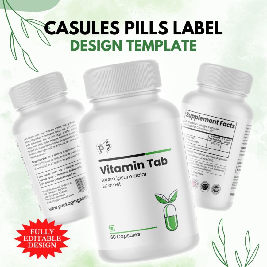Capsules Pills Label Design Template PS322 - 1