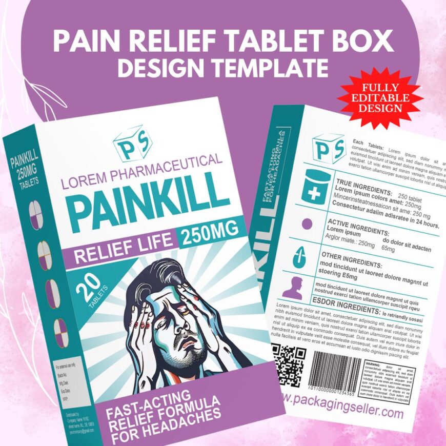 Pain Relief Tablet Box Design Template PS325