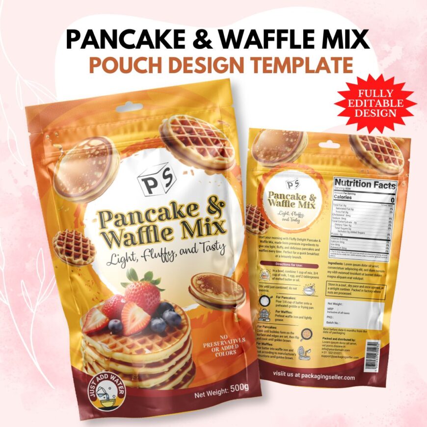 Pancake and Waffle Mix Pouch Packaging Design Template PS328 -1