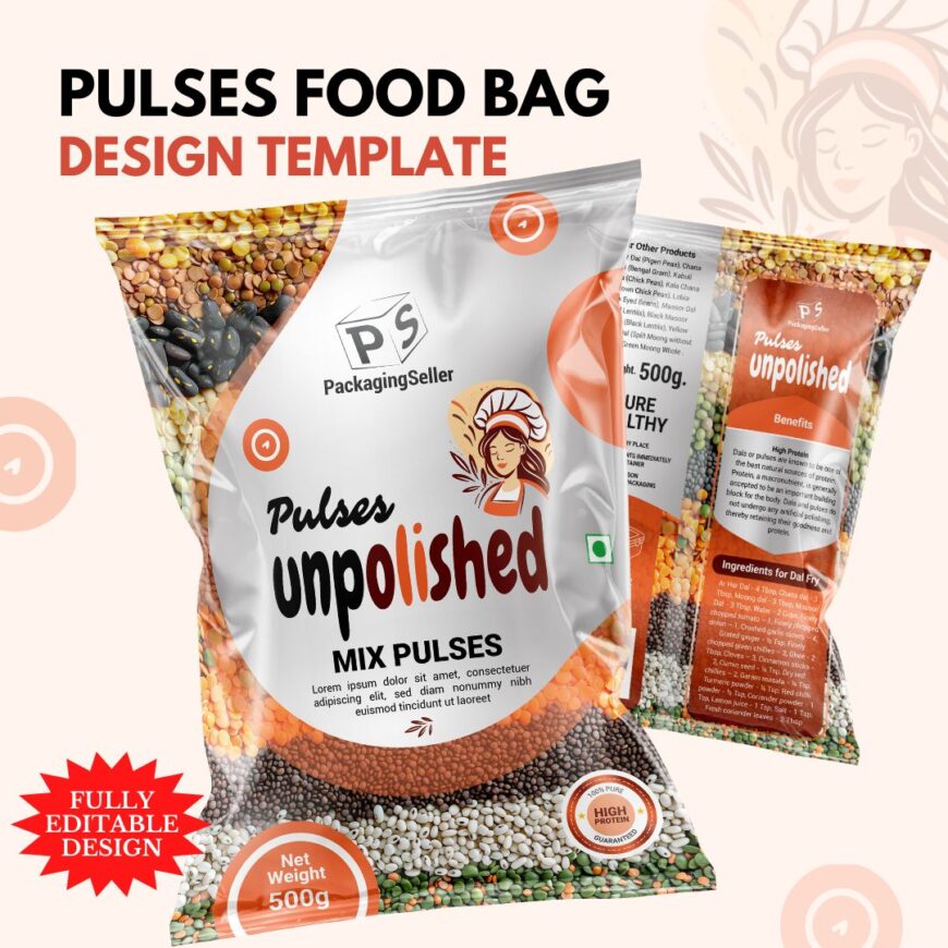Pulses Food Bag Packaging Design Template PS321 - 1